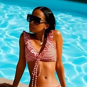Bongo Red & White Striped Bikini Top